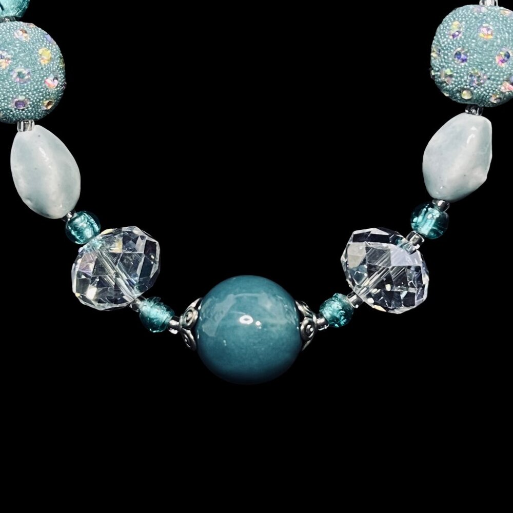 Chunky Teal And Clear Glass With Blue Quartz Beaded Necklace (NA77) - Picture 4 of 8